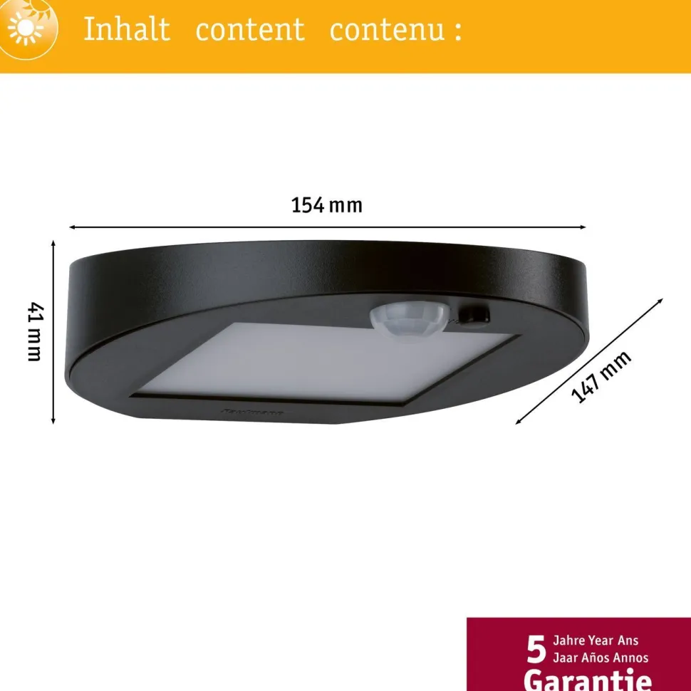 LED-ulkoseinävalaisin aurinkokennolla Paulmann Ryse, IP44, 3000K, liiketunnistin, antrasiitti