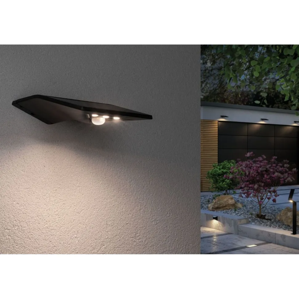 LED-ulkoseinävalaisin aurinkokennolla Paulmann Yoko, IP44, 3000K, liiketunnistin, antrasiitti