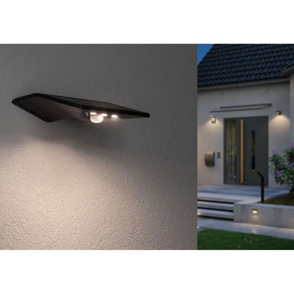 LED-ulkoseinävalaisin aurinkokennolla Paulmann Yoko, IP44, 3000K, liiketunnistin, antrasiitti
