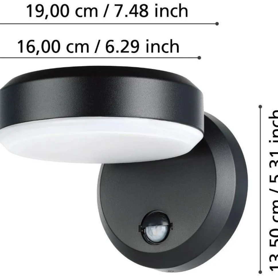 LED-ulkoseinävalaisin Eglo Fornaci, musta/valkoinen, liiketunnistin
