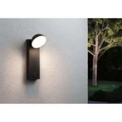 LED-ulkoseinävalaisin liike- ja hämärätunnistimella Paulmann Puka, IP44, 3000K, korroosionkestävä, antrasiitti