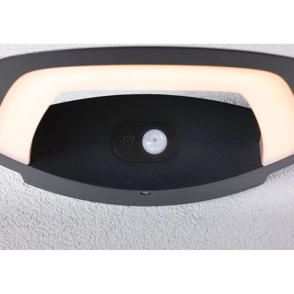LED-ulkoseinävalaisin liiketunnistimella Paulmann Akena, IP44, 2200K, antrasiitti