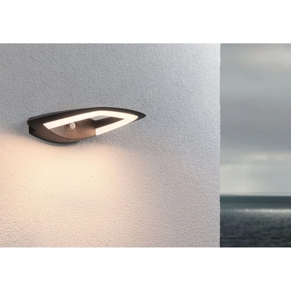 LED-ulkoseinävalaisin liiketunnistimella Paulmann Akena, IP44, 3000K, antrasiitti