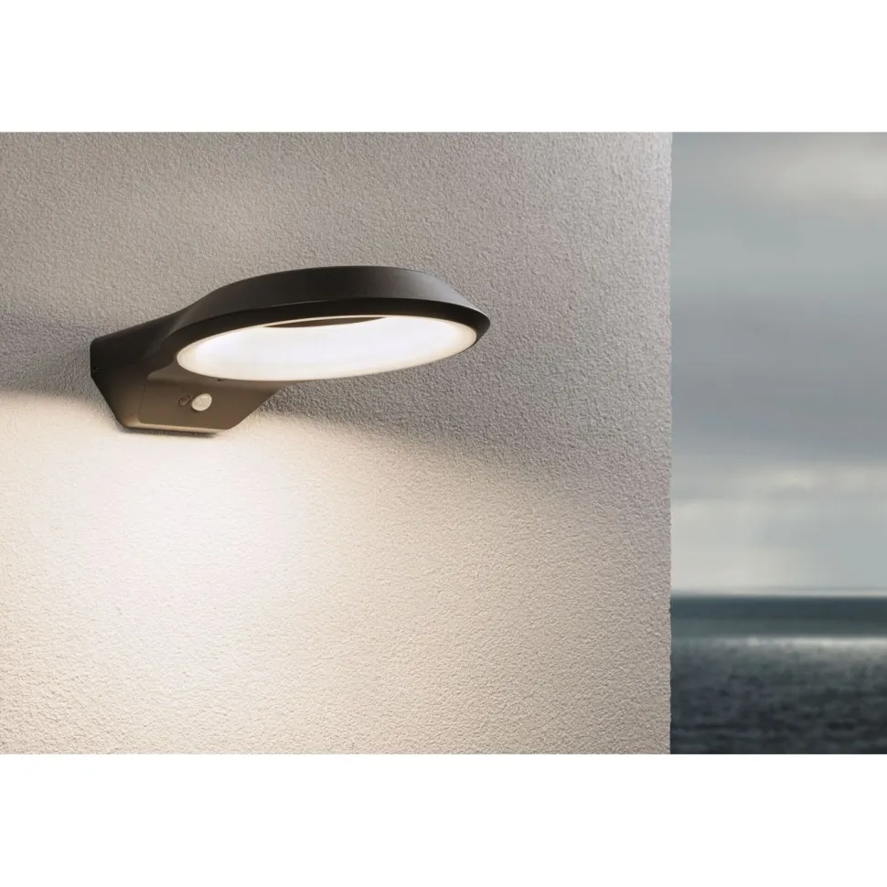 LED-ulkoseinävalaisin liiketunnistimella Paulmann Anela, IP44, 3000K, antrasiitti
