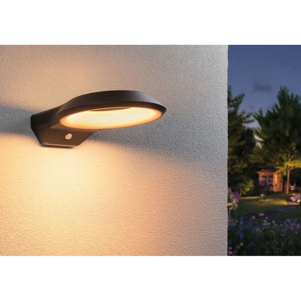 LED-ulkoseinävalaisin liiketunnistimella Paulmann Anela, IP44, 2200K, antrasiitti