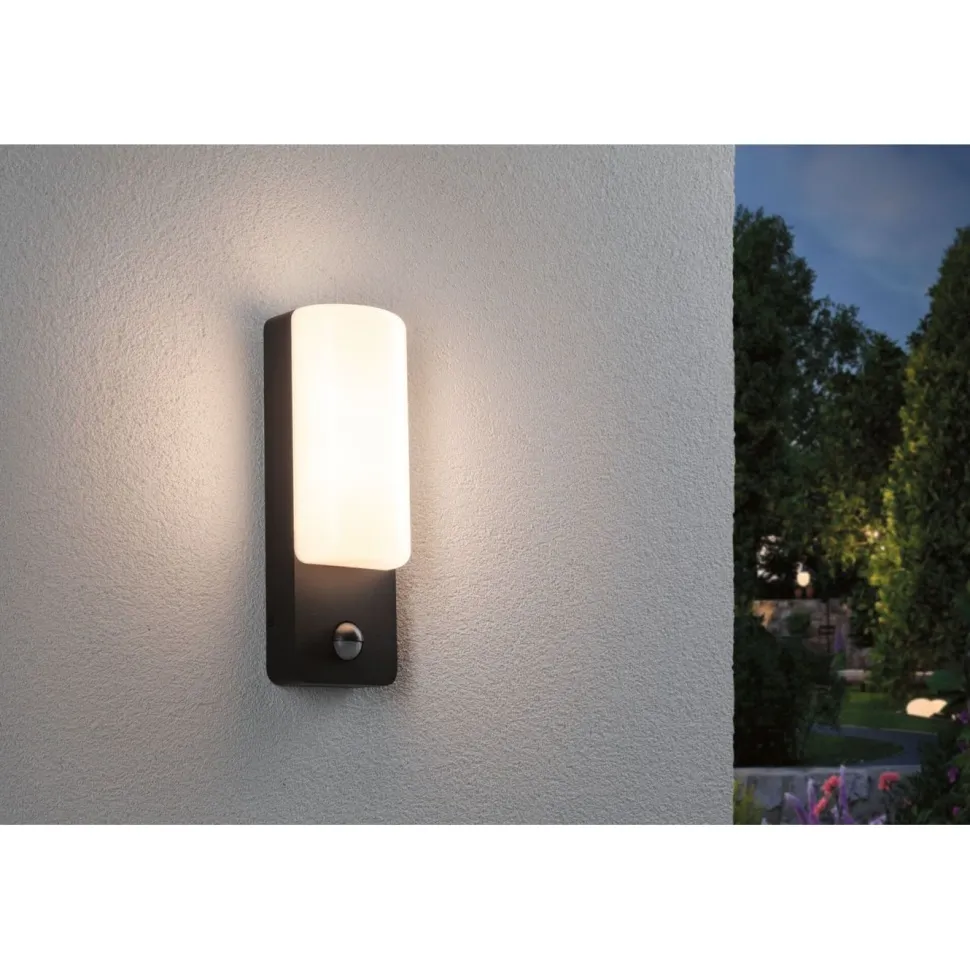 LED-ulkoseinävalaisin liiketunnistimella Paulmann Bonnie, IP44, 3000K, antrasiitti