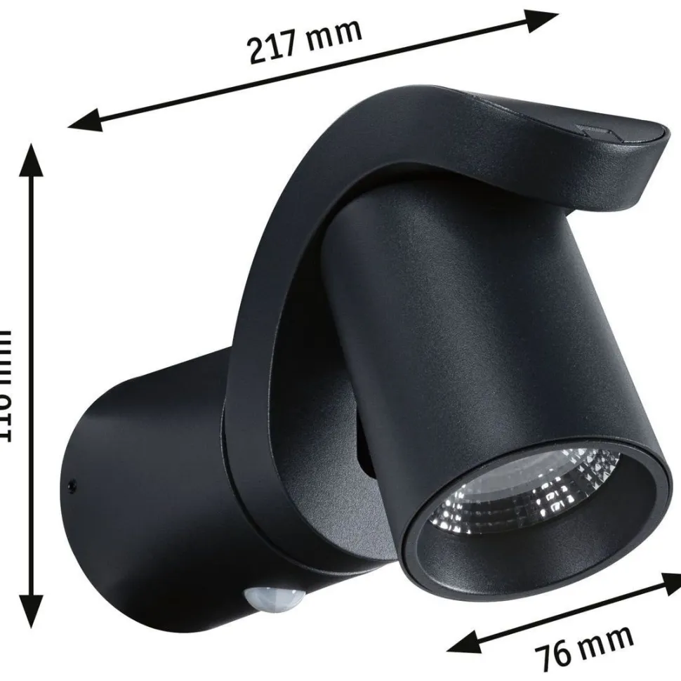 LED-ulkoseinävalaisin liiketunnistimella Paulmann Cuff, IP44, 3000K, korroosionkestävä, antrasiitti
