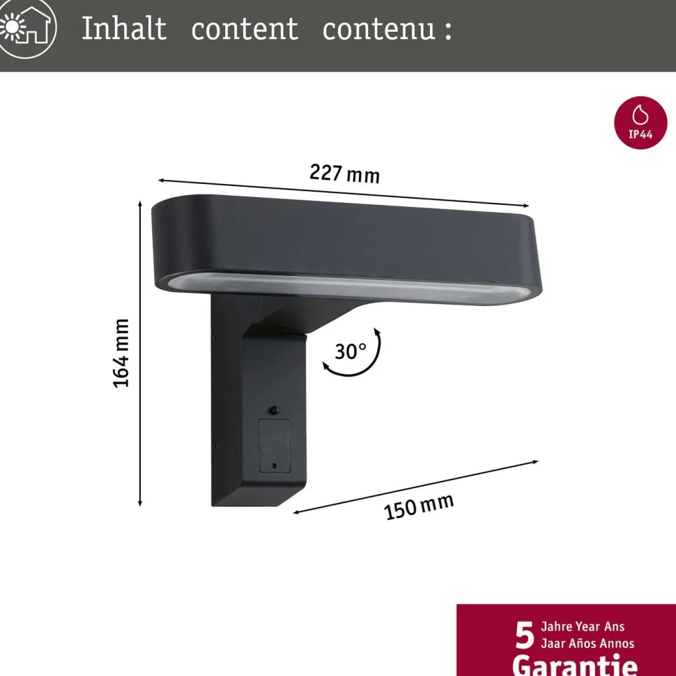 LED-ulkoseinävalaisin liiketunnistimella Paulmann Ito Horizontal, IP44, 3000K, antrasiitti