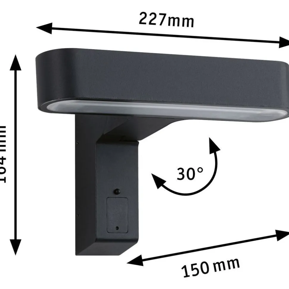 LED-ulkoseinävalaisin liiketunnistimella Paulmann Ito Horizontal, IP44, 3000K, antrasiitti