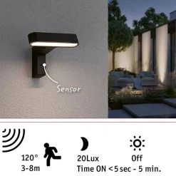 LED-ulkoseinävalaisin liiketunnistimella Paulmann Ito Horizontal, IP44, 3000K, antrasiitti