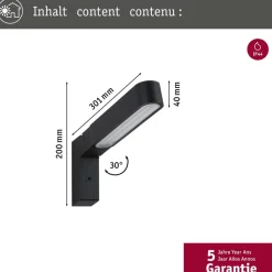 LED-ulkoseinävalaisin liiketunnistimella Paulmann Ito Vertical, IP44, 3000K, antrasiitti
