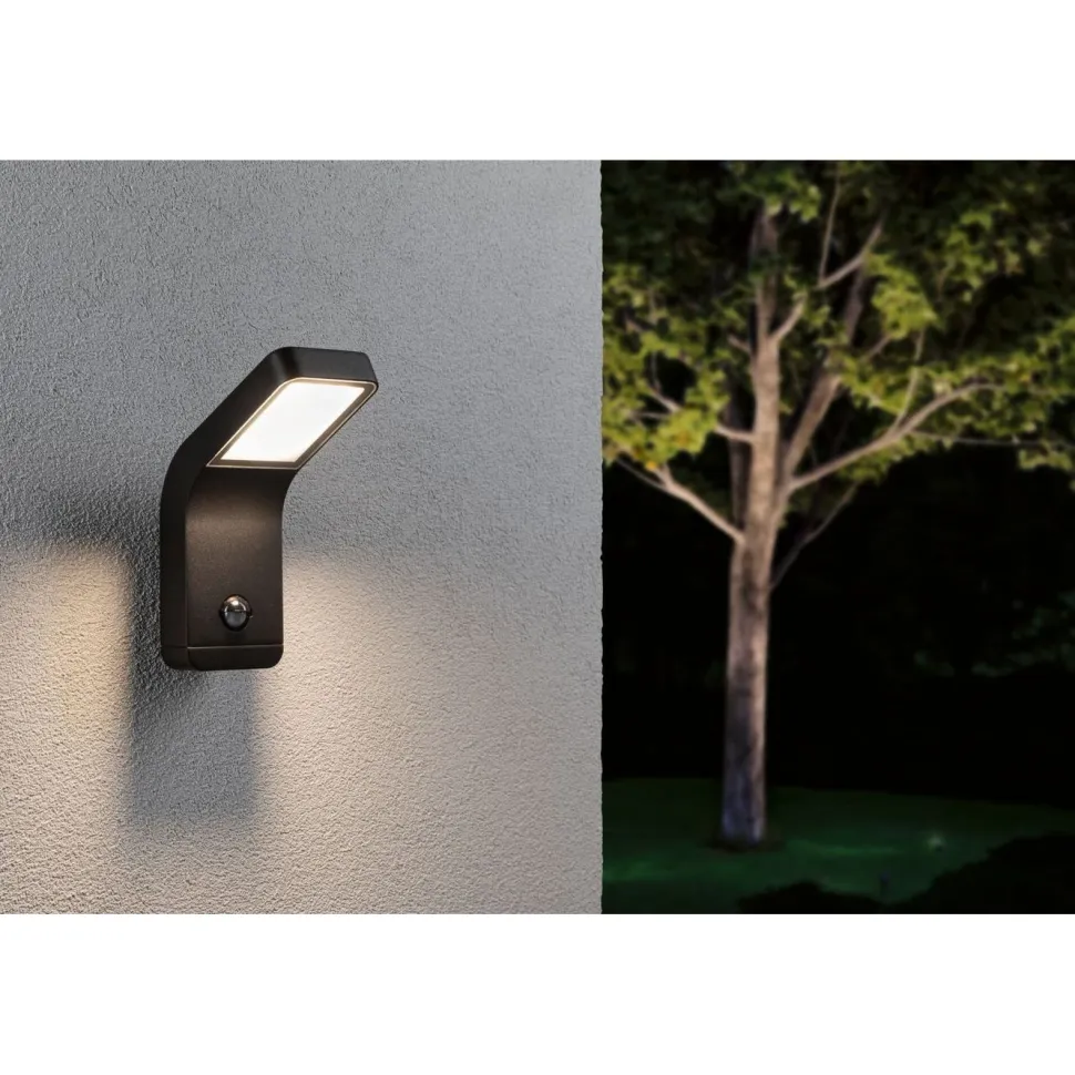 LED-ulkoseinävalaisin liiketunnistimella Paulmann Kulma, IP44, 3000K, korroosionkestävä, antrasiitti