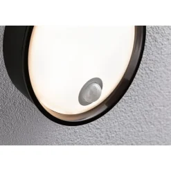 LED-ulkoseinävalaisin liiketunnistimella Paulmann Platomo, IP44, 18cm, 3000K, korroosionkestävä, musta