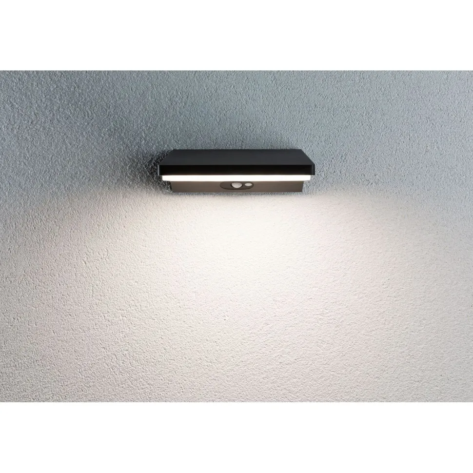 LED-ulkoseinävalaisin liiketunnistimella Paulmann Ronea, IP44, 18x25cm, 10.5W, 3000K, tummanharmaa