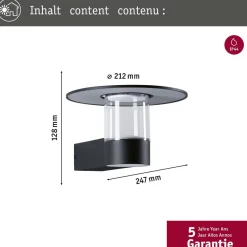 LED-ulkoseinävalaisin liiketunnistimella Paulmann Sienna, IP44, 3000K, korroosionkestävä, antrasiitti
