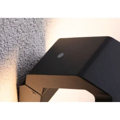 LED-ulkoseinävalaisin liiketunnistimella Paulmann Zenera, IP44, 3000K, korroosionkestävä, antrasiitti
