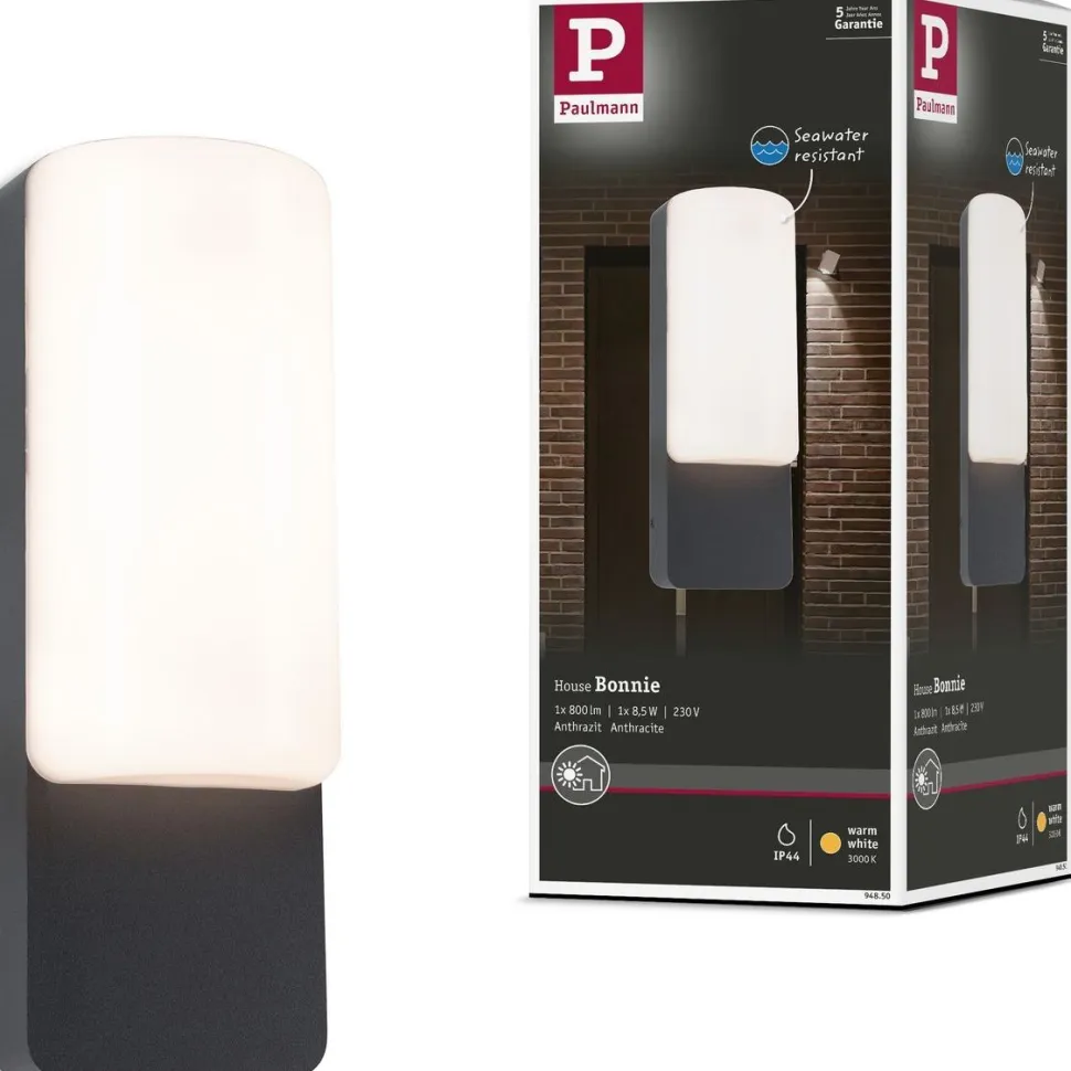 LED-ulkoseinävalaisin Paulmann Bonnie, IP44, 3000K, antrasiitti