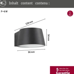 LED-ulkoseinävalaisin Paulmann Capea, IP44, 2200K, antrasiitti