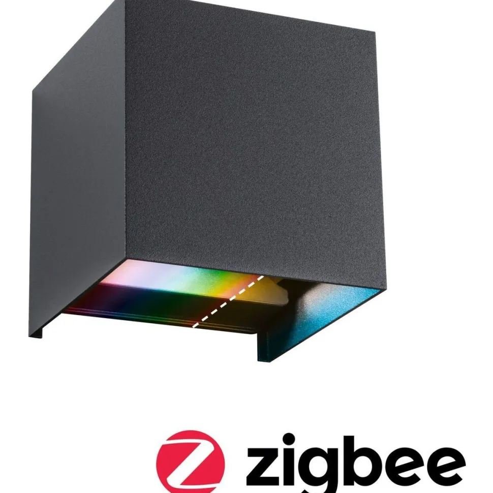 LED-ulkoseinävalaisin Paulmann Cybo, Smart Home Zigbee 3.0, IP44, 10x10cm, RGBW+, antrasiitti
