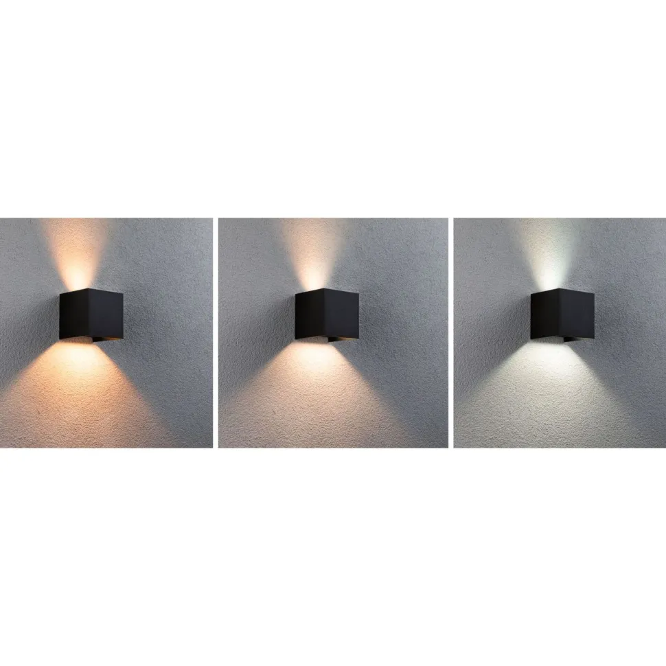 LED-ulkoseinävalaisin Paulmann Cybo, Smart Home Zigbee 3.0, IP44, 10x10cm, RGBW+, antrasiitti
