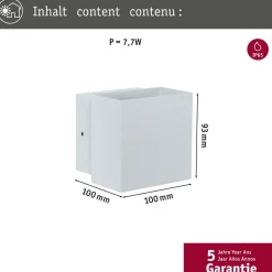 LED-ulkoseinävalaisin Paulmann Cybo Square, IP65, 10x10cm, 2700K, valkoinen