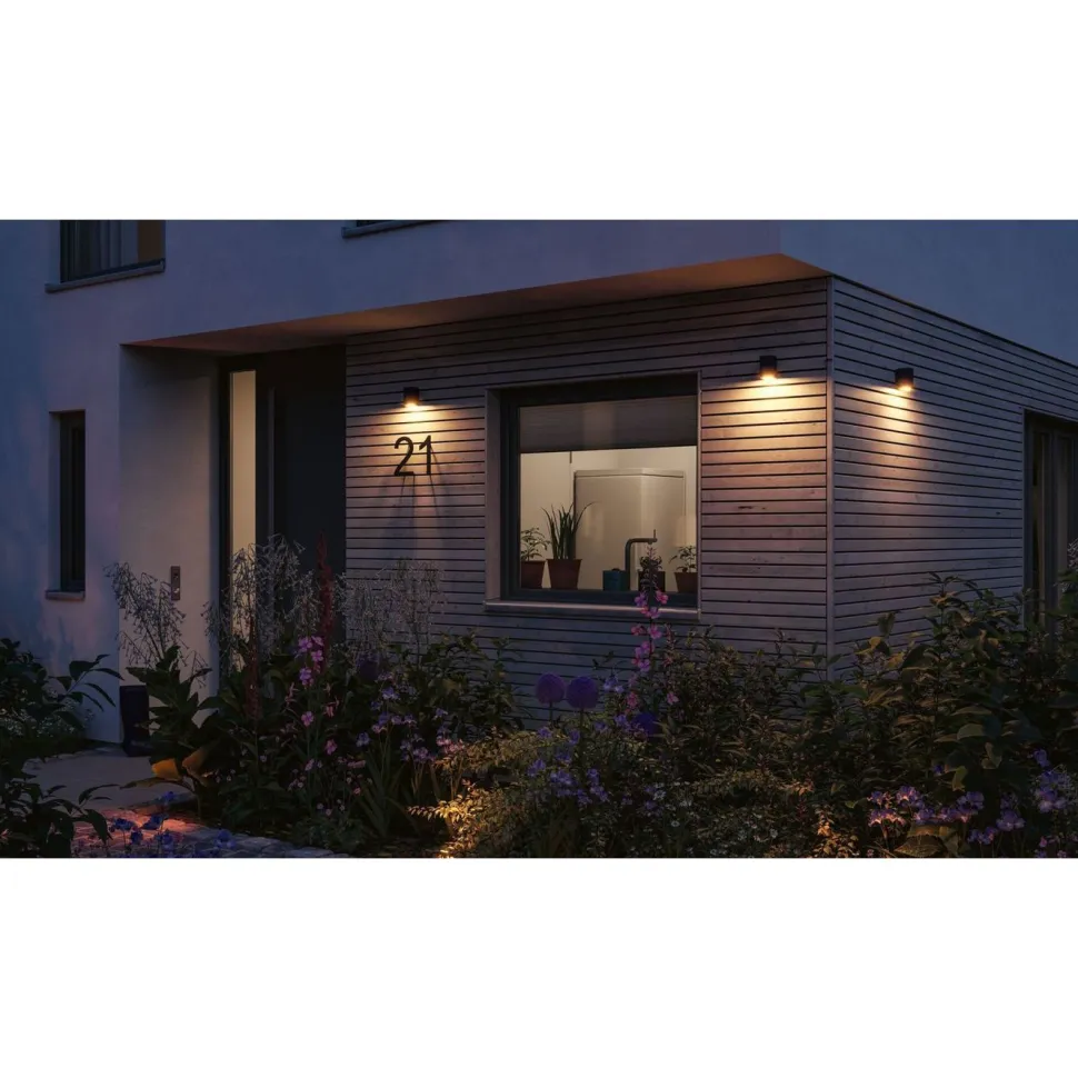 LED-ulkoseinävalaisin Paulmann Flame, IP44, 2200K, antrasiitti