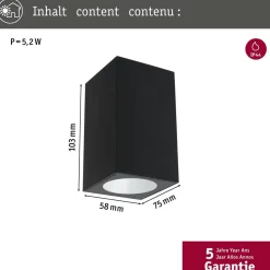 LED-ulkoseinävalaisin Paulmann Flame, IP44, 2200K, antrasiitti