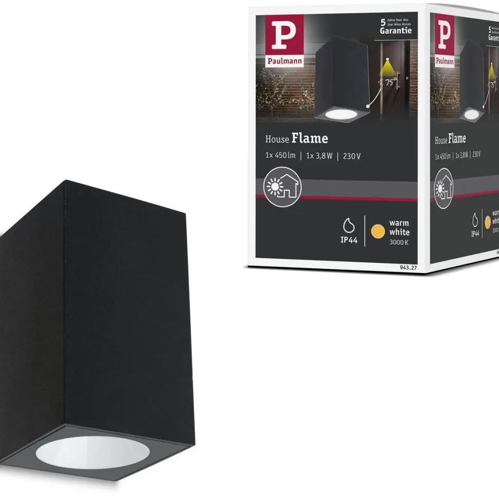 LED-ulkoseinävalaisin Paulmann Flame, IP44, 58x75mm, 3000K, 3.8W, 320lm, antrasiitti