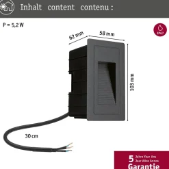 LED-ulkoseinävalaisin Paulmann High, IP44, 103x58mm, 3000K, 4W, 30lm, musta