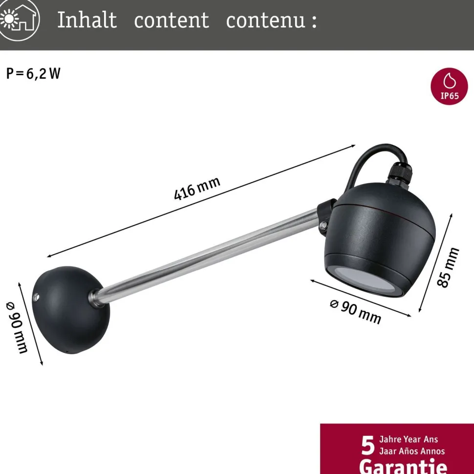 LED-ulkoseinävalaisin Paulmann Kikolo, Smart Home Zigbee 3.0, IP65, 90mm, säädettävä värilämpötila, antrasiitti
