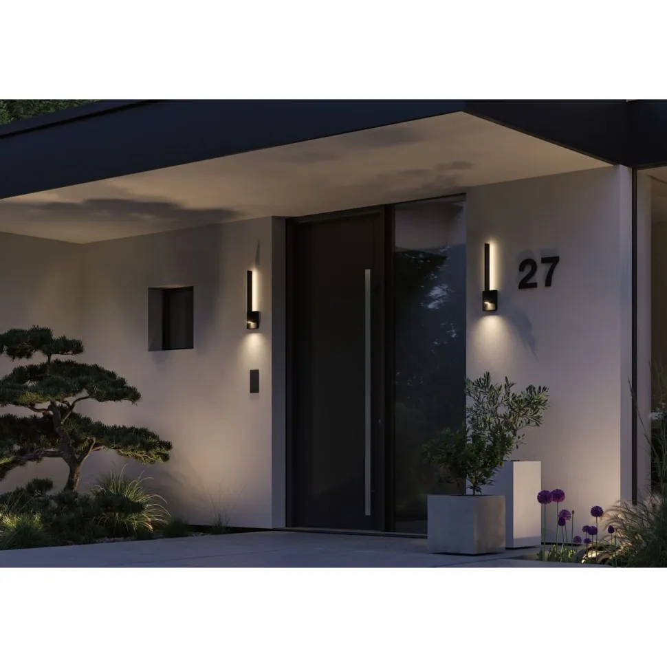 LED-ulkoseinävalaisin Paulmann Levka, IP44, 3000K, antrasiitti