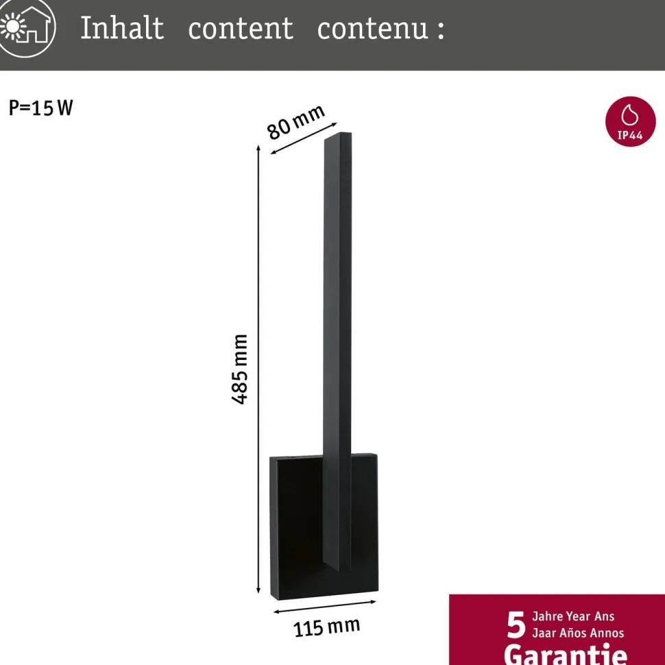LED-ulkoseinävalaisin Paulmann Levka, IP44, 3000K, antrasiitti