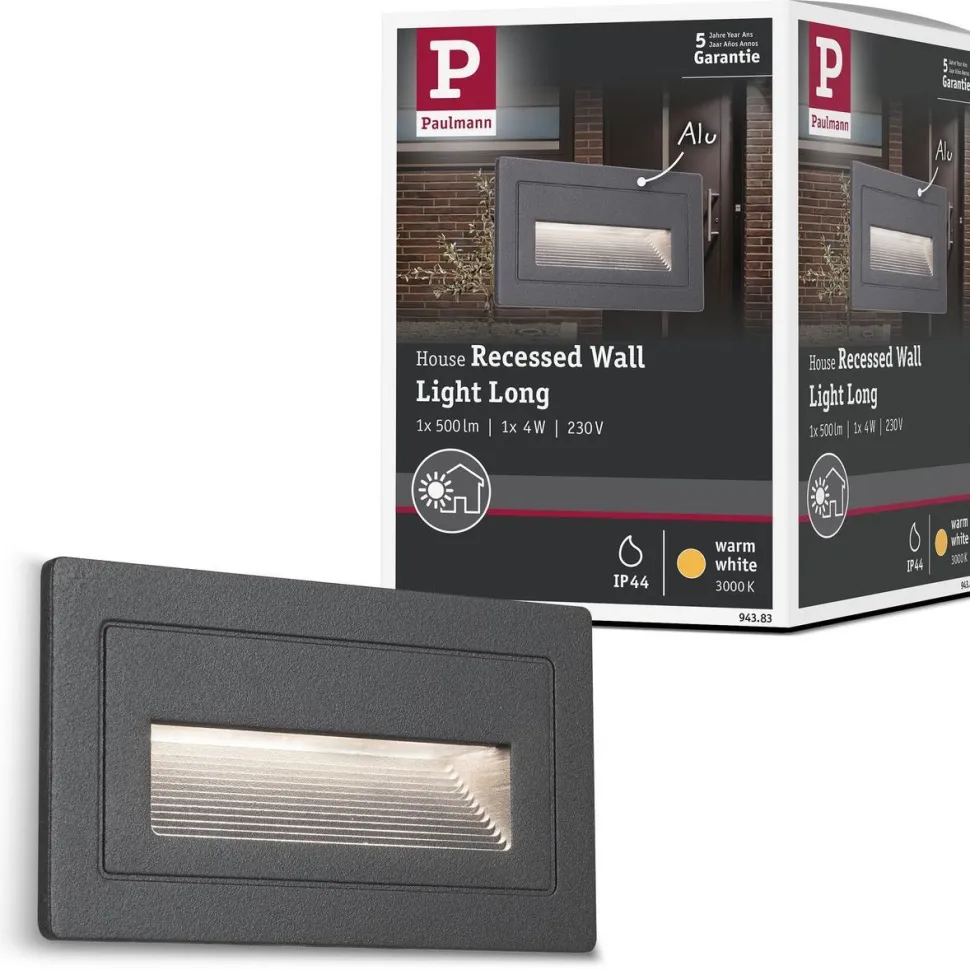 LED-ulkoseinävalaisin Paulmann Long, IP44, 103x58mm, 3000K, 4W, 30lm, musta
