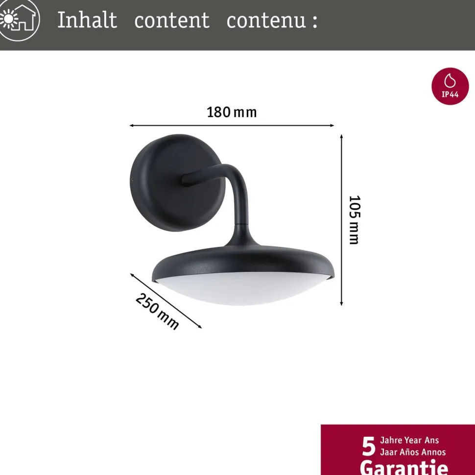 LED-ulkoseinävalaisin Paulmann Nostro, IP44, 18x25cm, 3000K, korroosionkestävä, antrasiitti