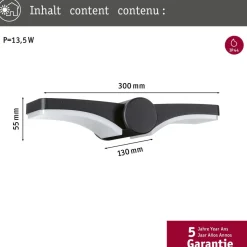 LED-ulkoseinävalaisin Paulmann Pekana, IP44, 30x13cm, 3000K, antrasiitti