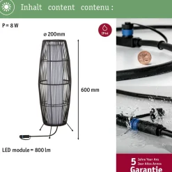 LED-ulkovalaisin Paulmann Plug & Shine Basket, 60cm, IP44, 3000K, ruskea