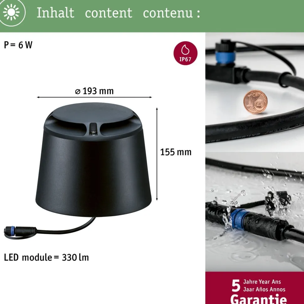 LED-ulkovalaisin Paulmann Plug & Shine, IP67, 3000K, pinta-asennettava, antrasiitti