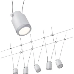 LED-vaijerivalaisinsetti Paulmann TunLED, 2700K, 5 valaisinta, valkoinen/mattakromi