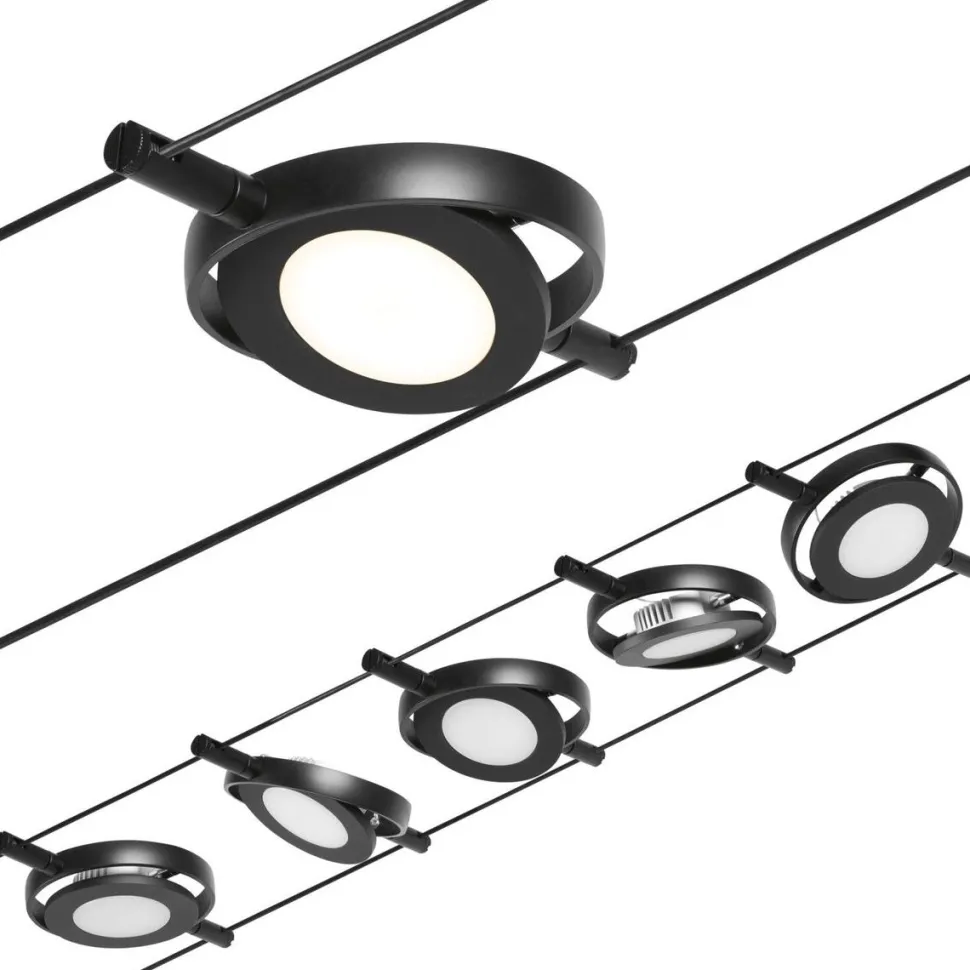 LED-Vaijerivalaisinsetti Paulmann RoundMac 5 valaisinta + muuntaja + vaijeri mattamusta