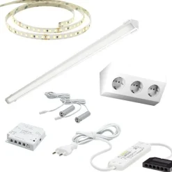 LED-valaisinsetti aamiaiskaappiin Limente ovitunnistin virtalähde pistorasia 2m 3000K IP20 24V alumiini