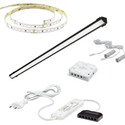LED-valaisinsetti aamiaiskaappiin Limente ovitunnistin virtalähde 2m 3000K IP20 24V musta