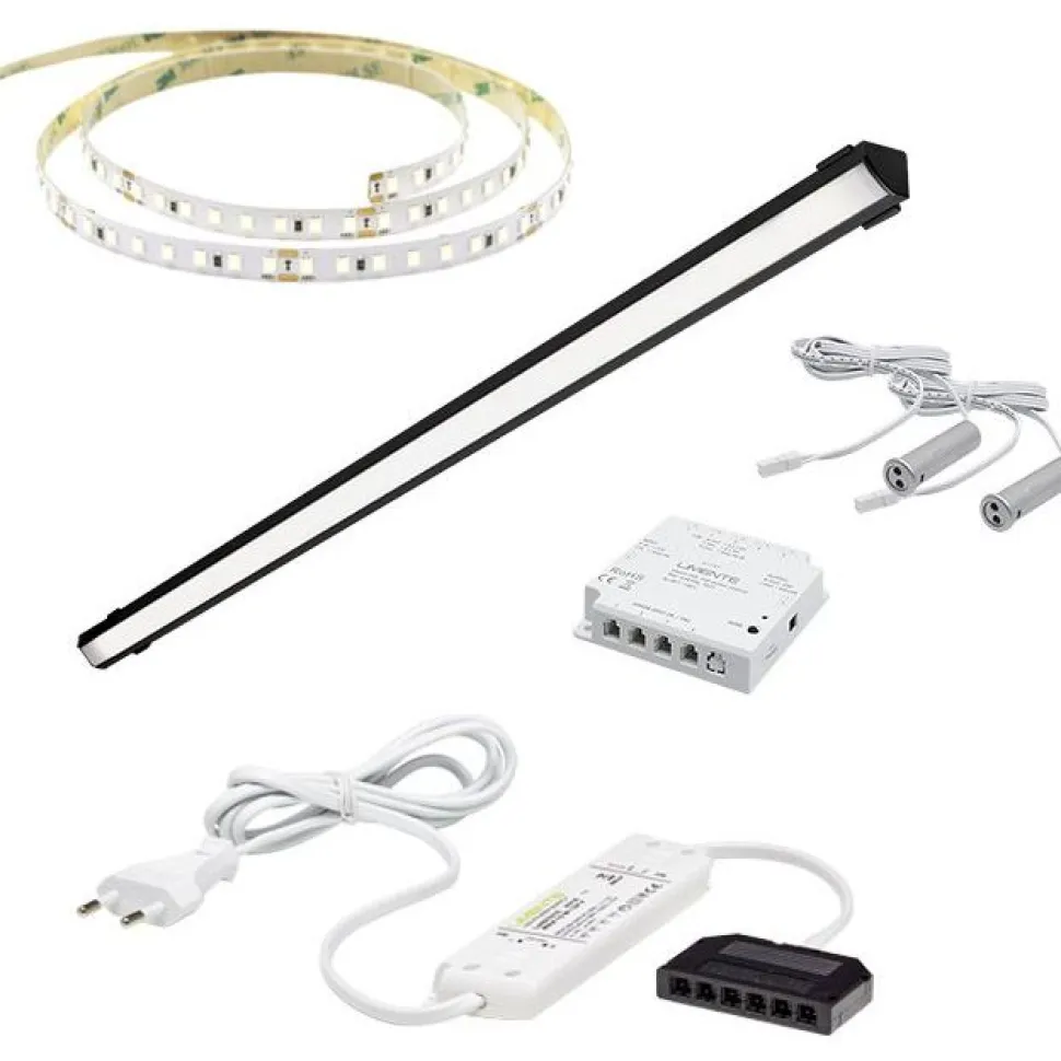 LED-valaisinsetti aamiaiskaappiin Limente ovitunnistin virtalähde 2m 3000K IP20 24V musta