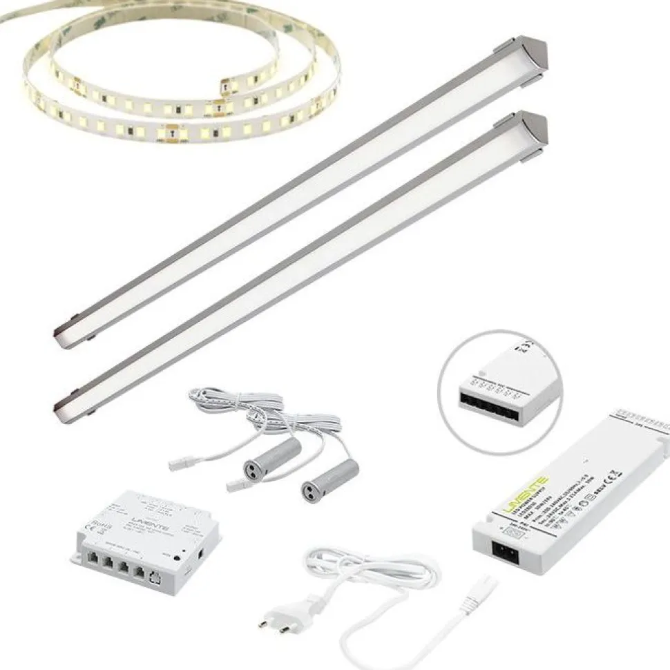 LED-valaisinsetti kaappiin Limente ovitunnistin virtalähde 3000K 4m IP20 24V alumiini