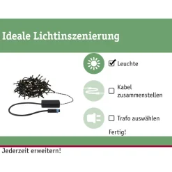 LED-valoketju Paulmann Plug & Shine Yuna, 3000K, 7.4m, IP44, 1.3W, musta