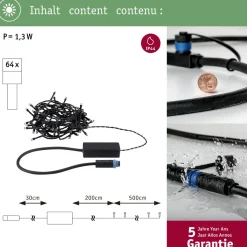 LED-valoketju Paulmann Plug & Shine Yuna, 3000K, 7.4m, IP44, 1.3W, musta