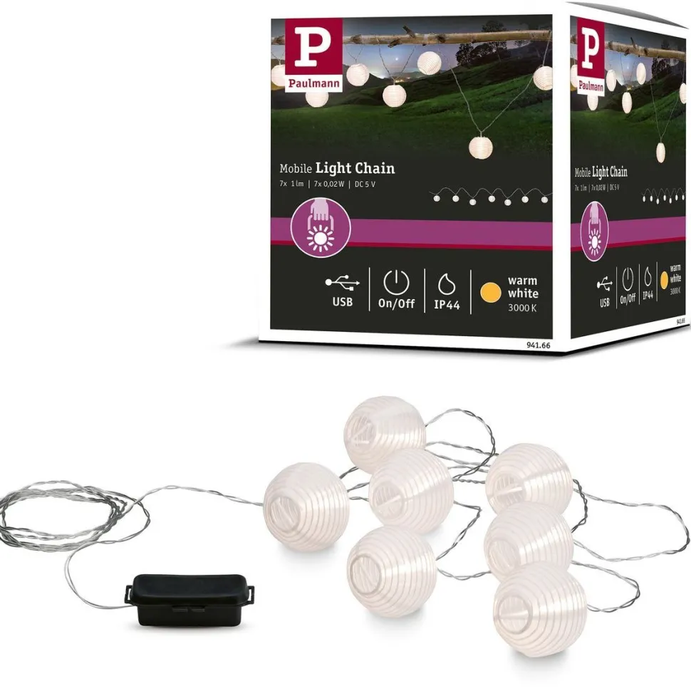 LED-valoketju Paulmann Fairy lights, IP44, 3.6m, 3000K, paristokäyttöinen, valkoinen