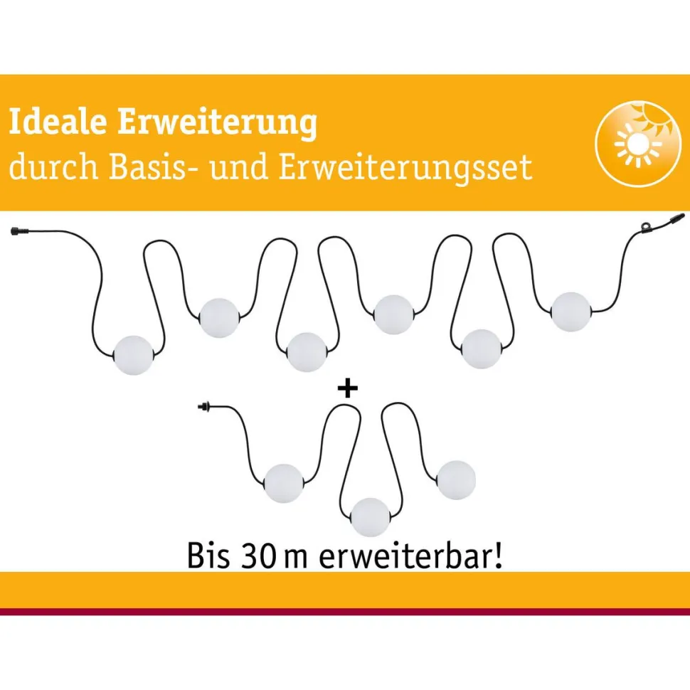 LED-valoketjusetti Paulmann Solar Taina, IP67, 3000K, 5.8m, 6x60lm, musta