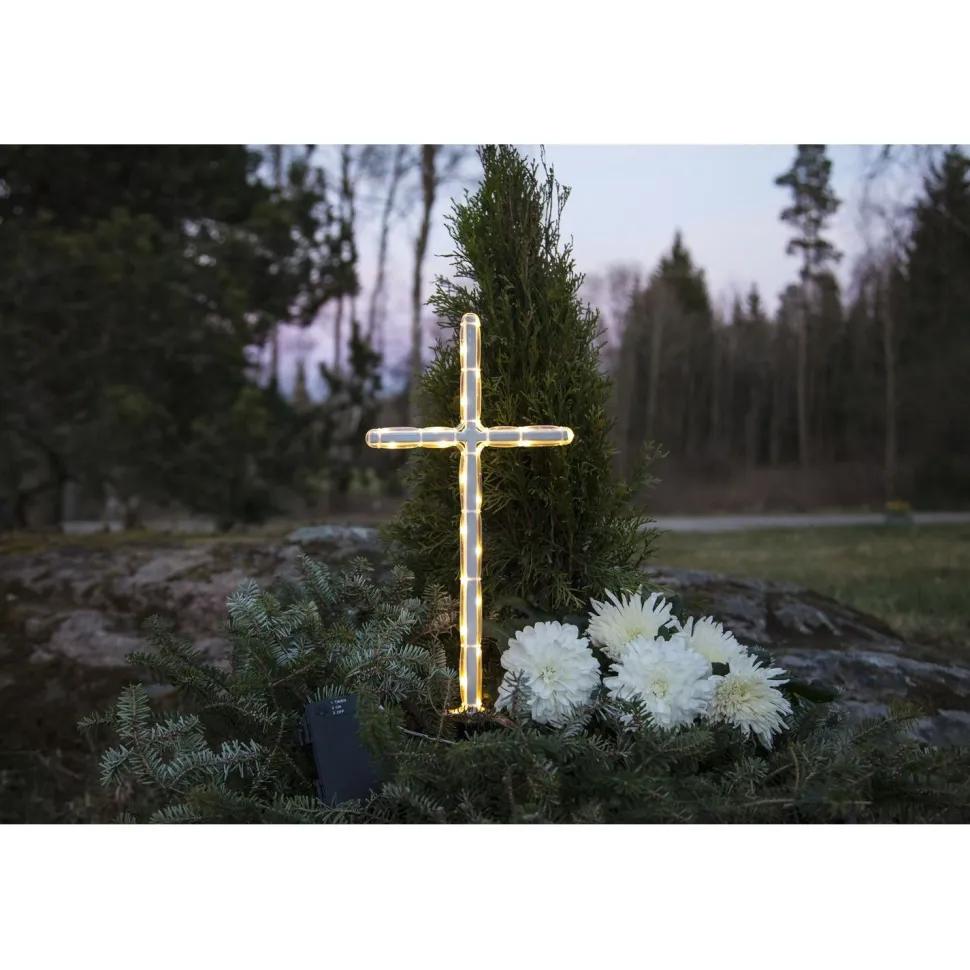 LED-valokoriste Star Trading GraveCross, 42cm, valkoinen