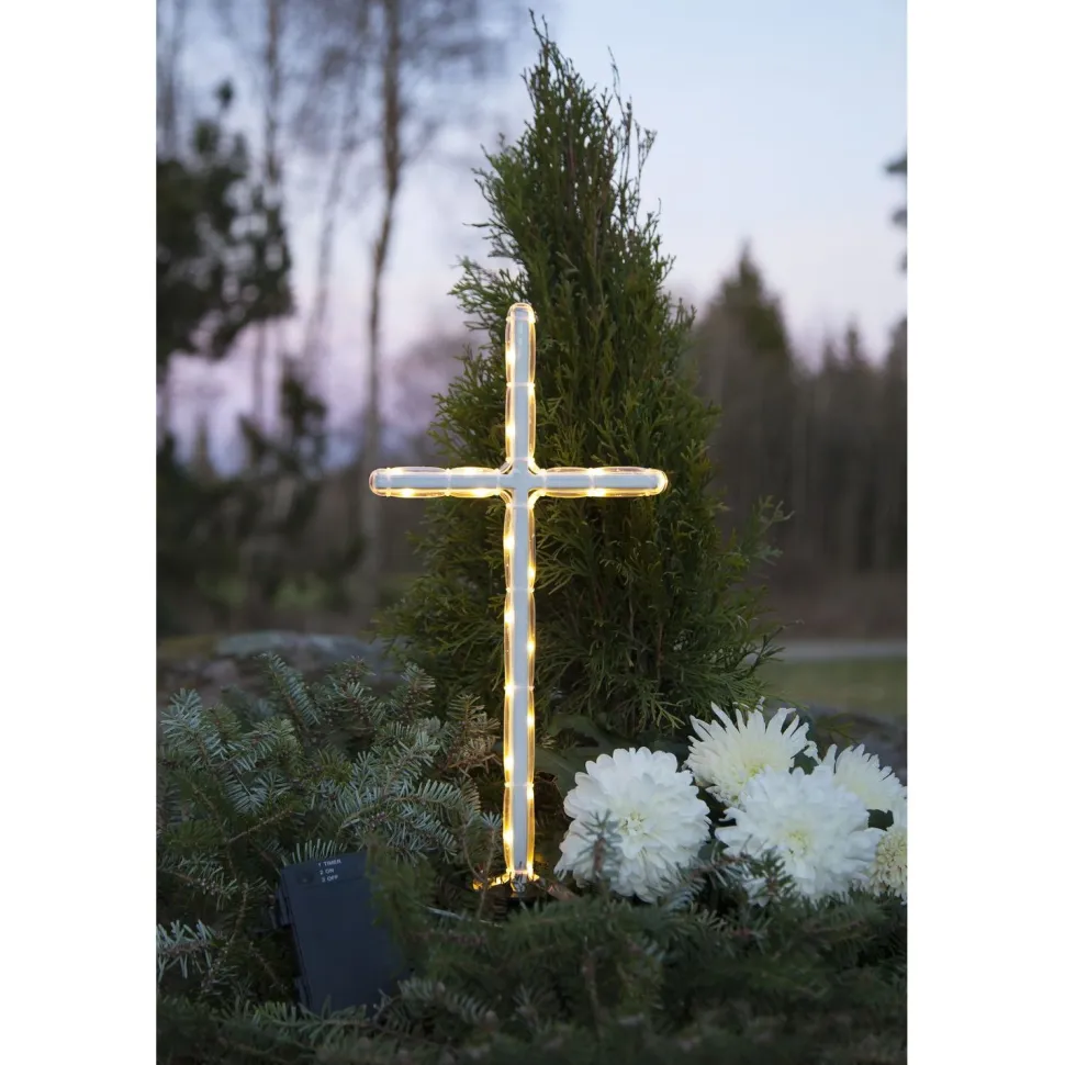 LED-valokoriste Star Trading GraveCross, 42cm, valkoinen