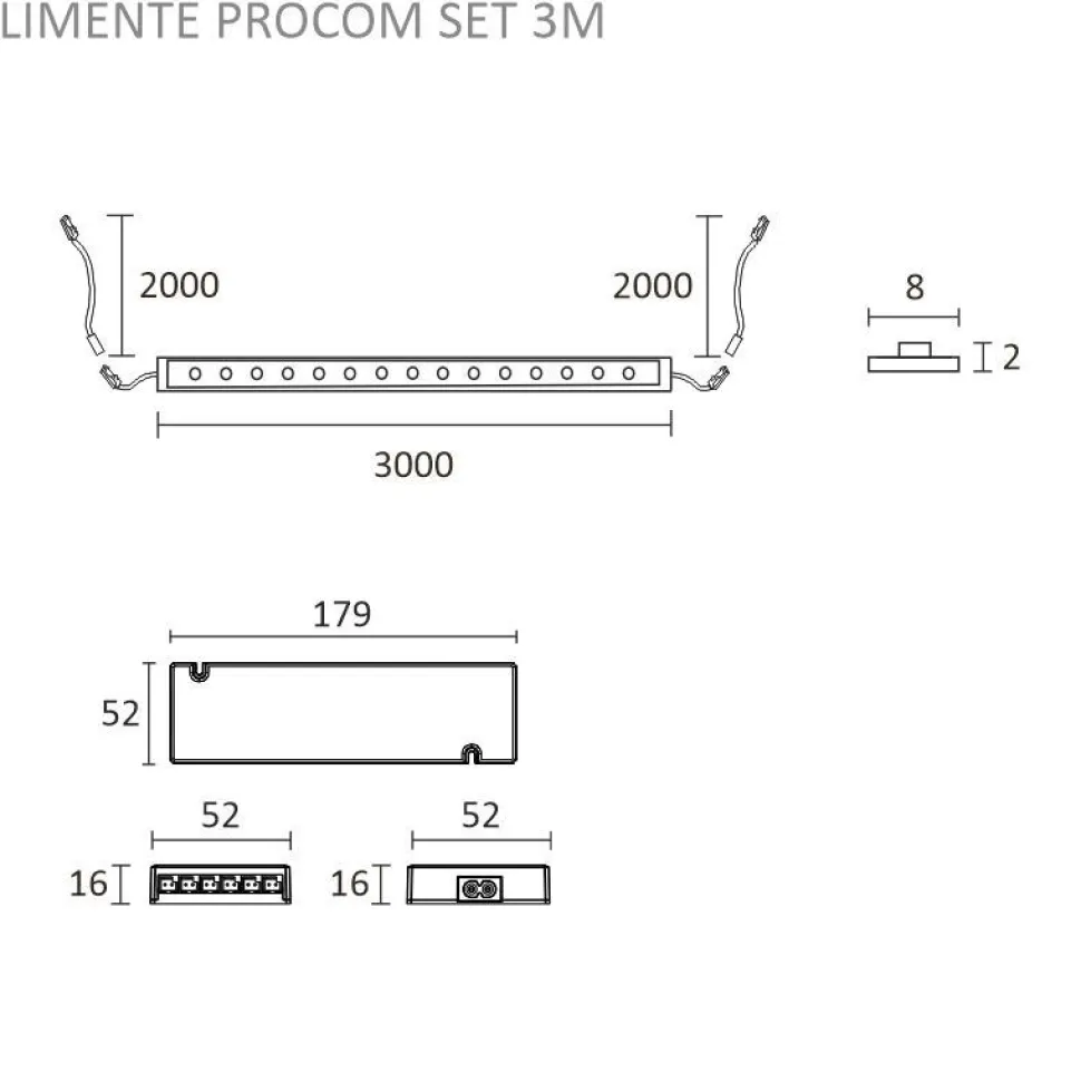 LED-valonauha + virtalähde Limente ProCom, 3m, 3000K